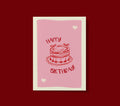 Hand-Drawn Birthday Card: Pink Cake, Vintage Style