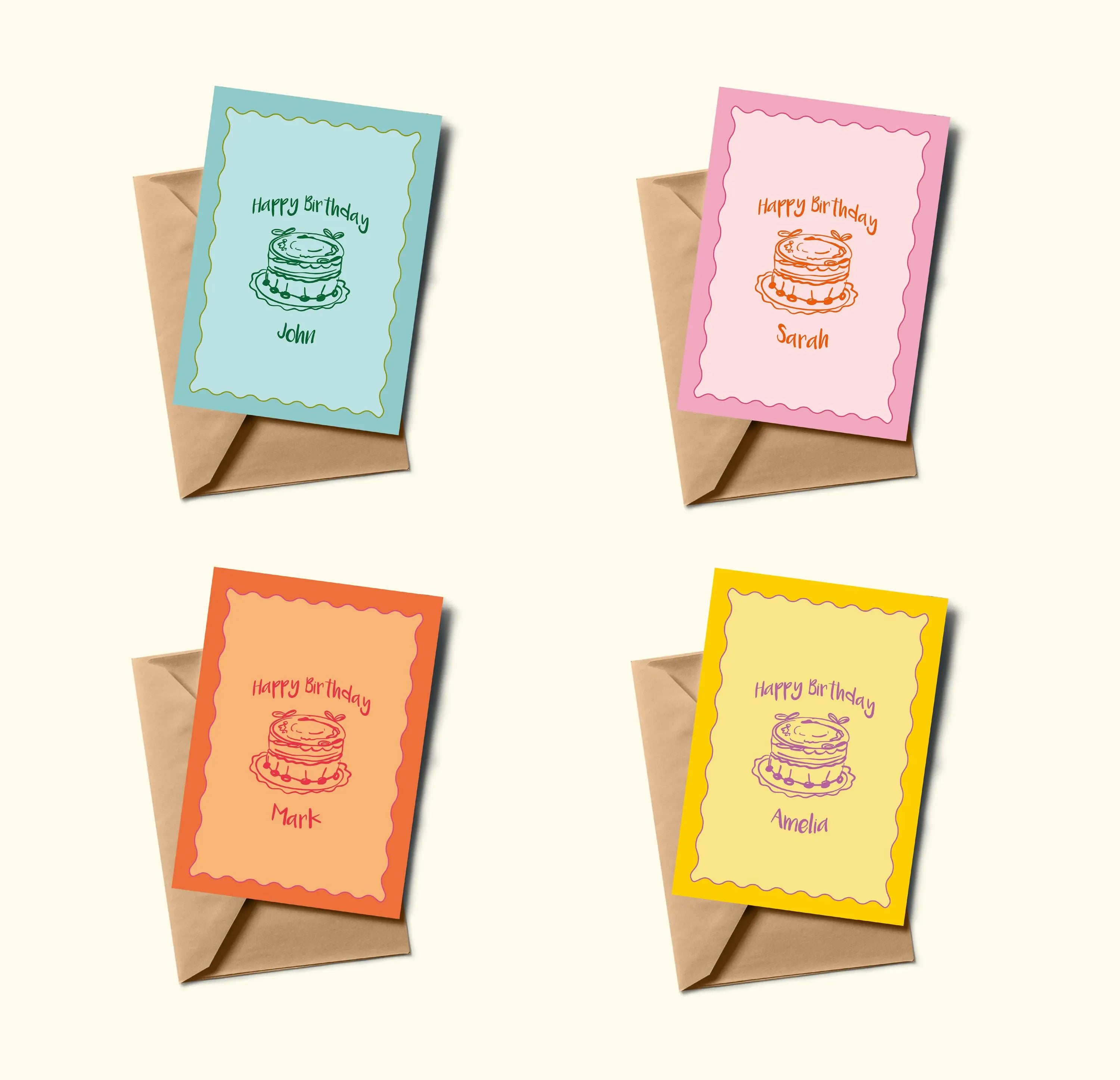 Personalized Birthday Card Set: A6 Name Cards, Kraft Envelopes