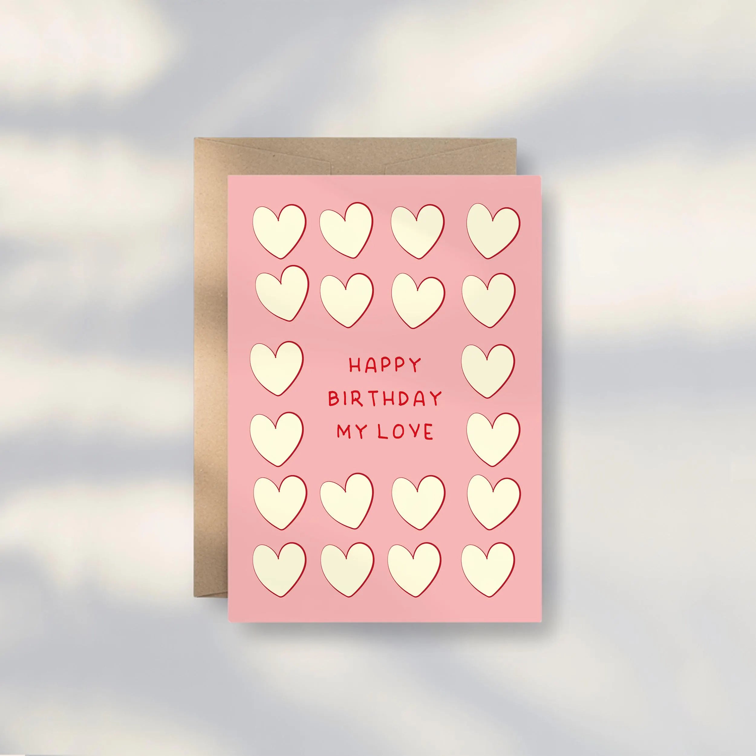 Pink & Red Hearts Birthday Card: 'Happy Birthday My Love'