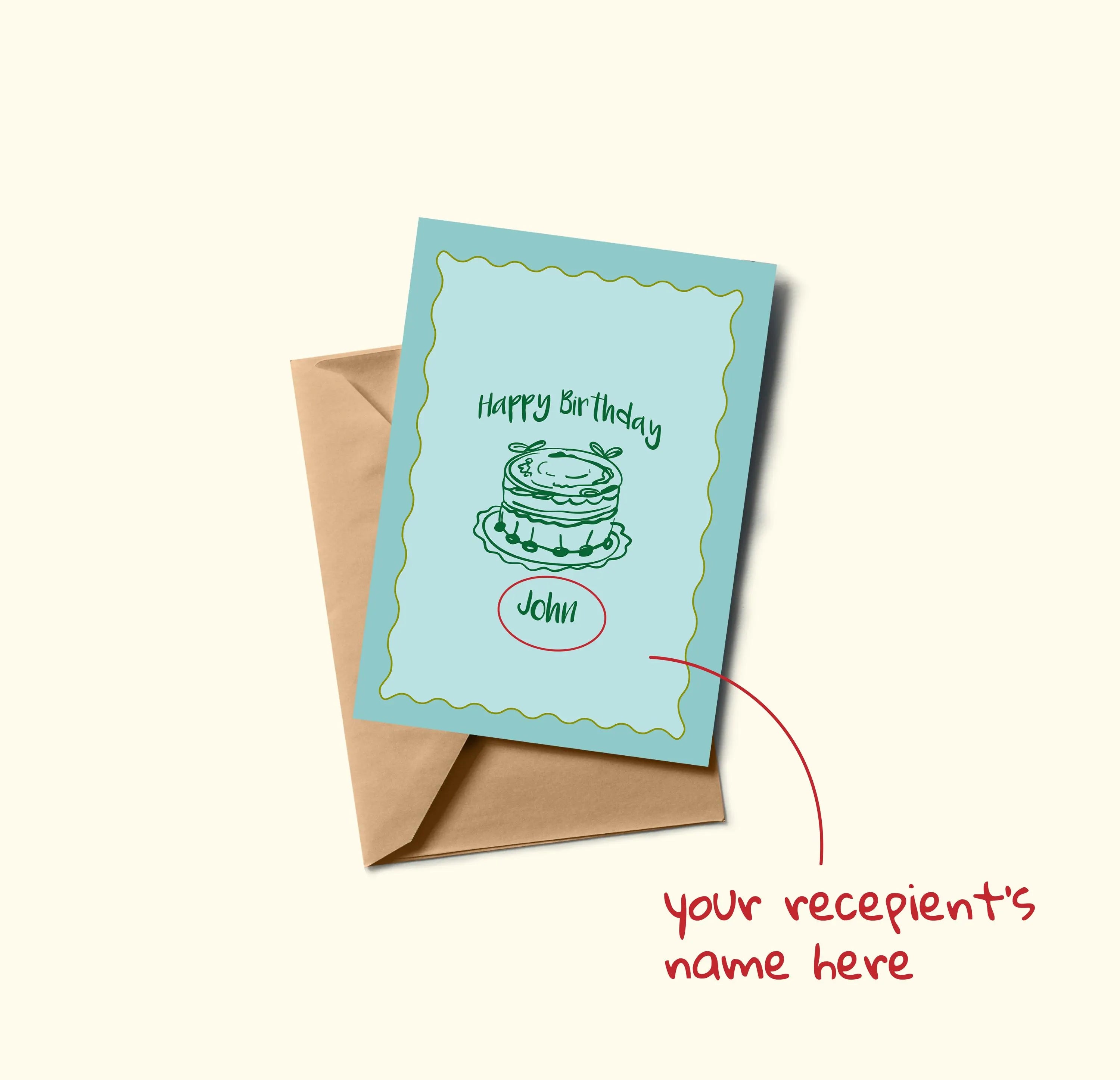 Personalized Birthday Card Set: A6 Name Cards, Kraft Envelopes