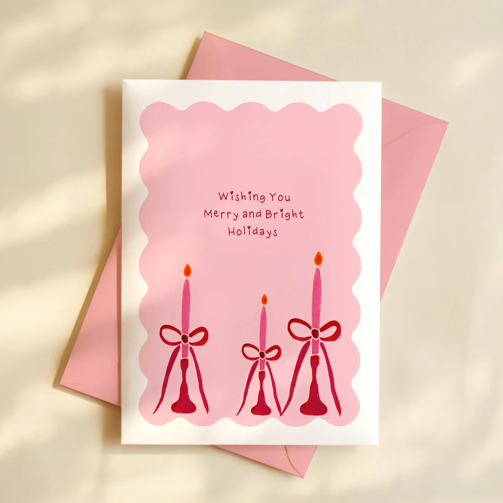 Whimsical Pink Hand Drawn Christmas Card - Festive Holiday Card A6