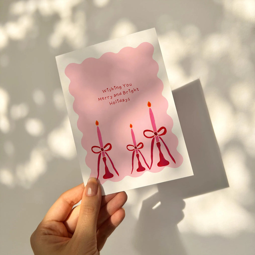 Whimsical Pink Hand Drawn Christmas Card - Festive Holiday Card A6