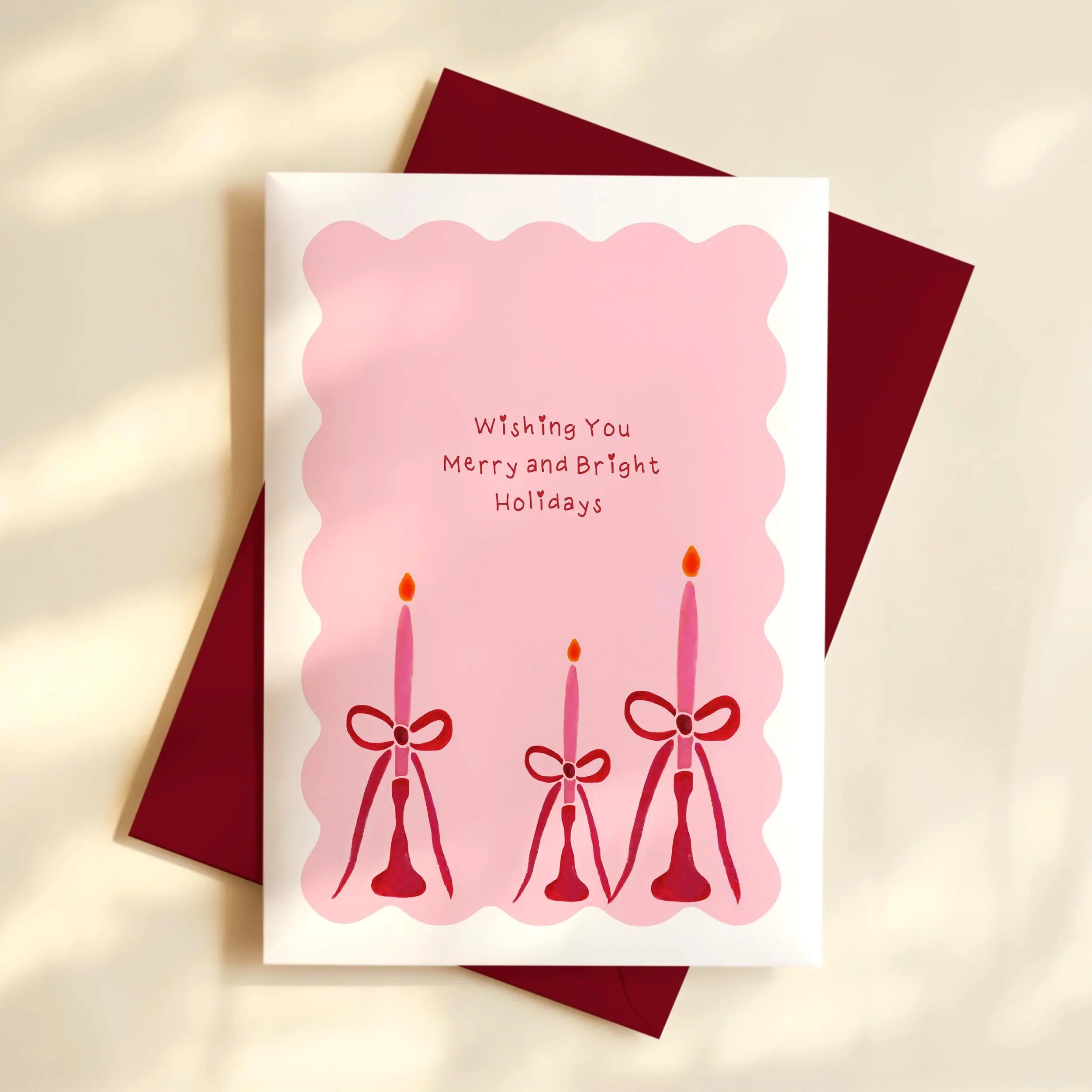 Whimsical Pink Hand Drawn Christmas Card - Festive Holiday Card A6