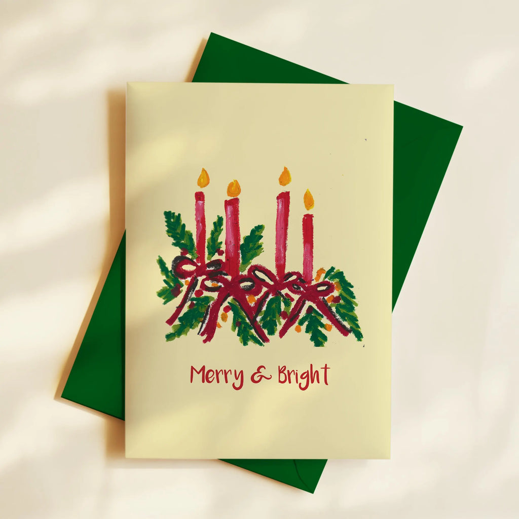 Hand-Drawn Christmas Card – Merry & Bright, A6 Holiday Greetings