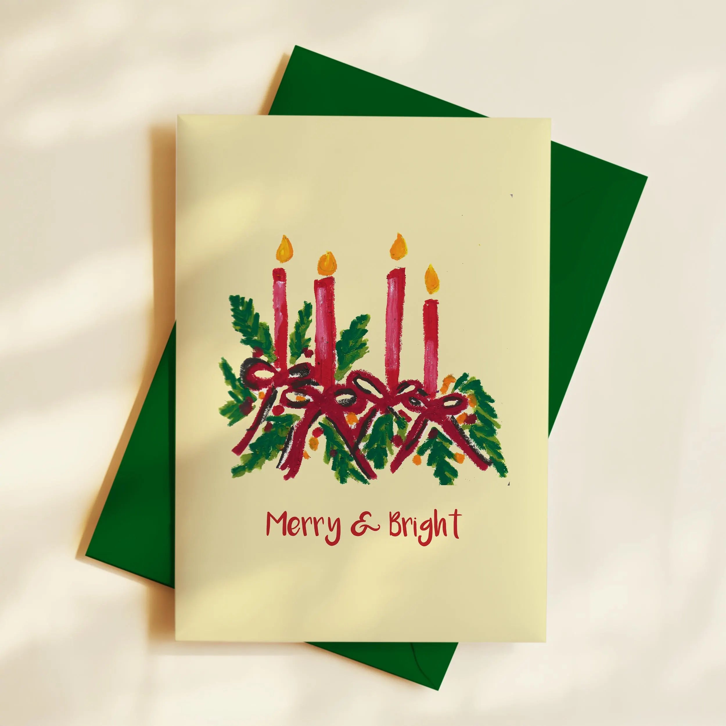 Hand-Drawn Christmas Card – Merry & Bright, A6 Holiday Greetings