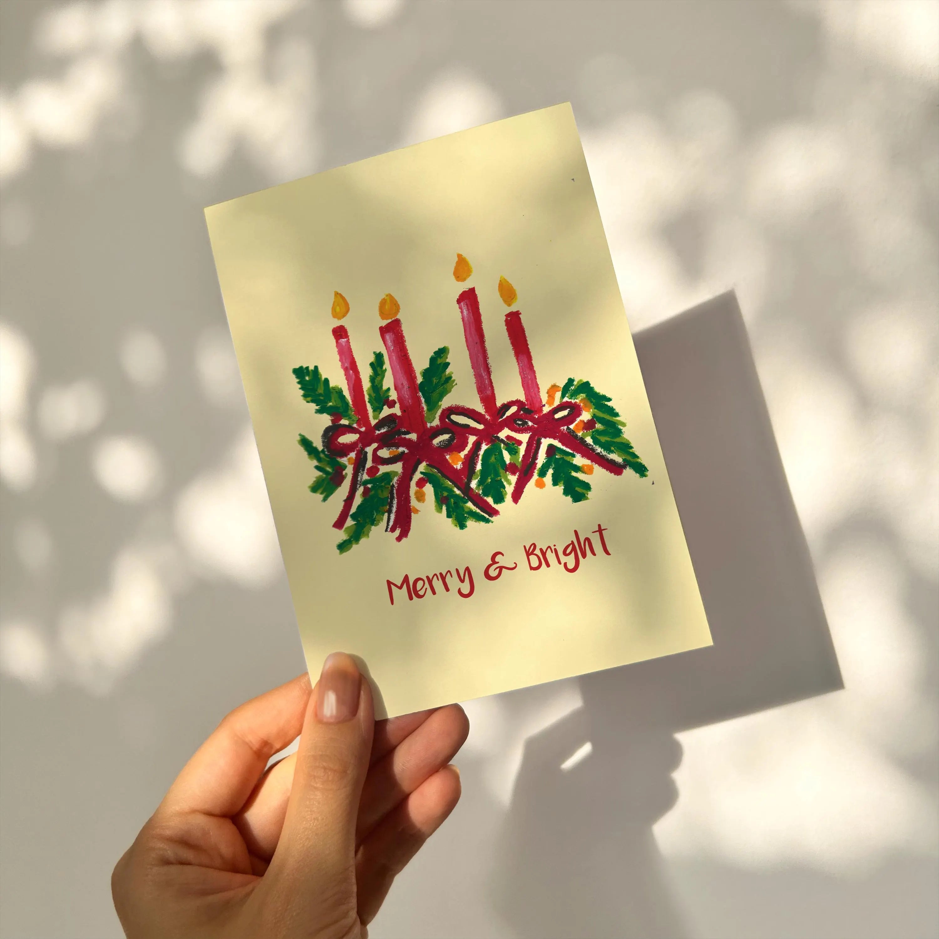 Hand-Drawn Christmas Card – Merry & Bright, A6 Holiday Greetings