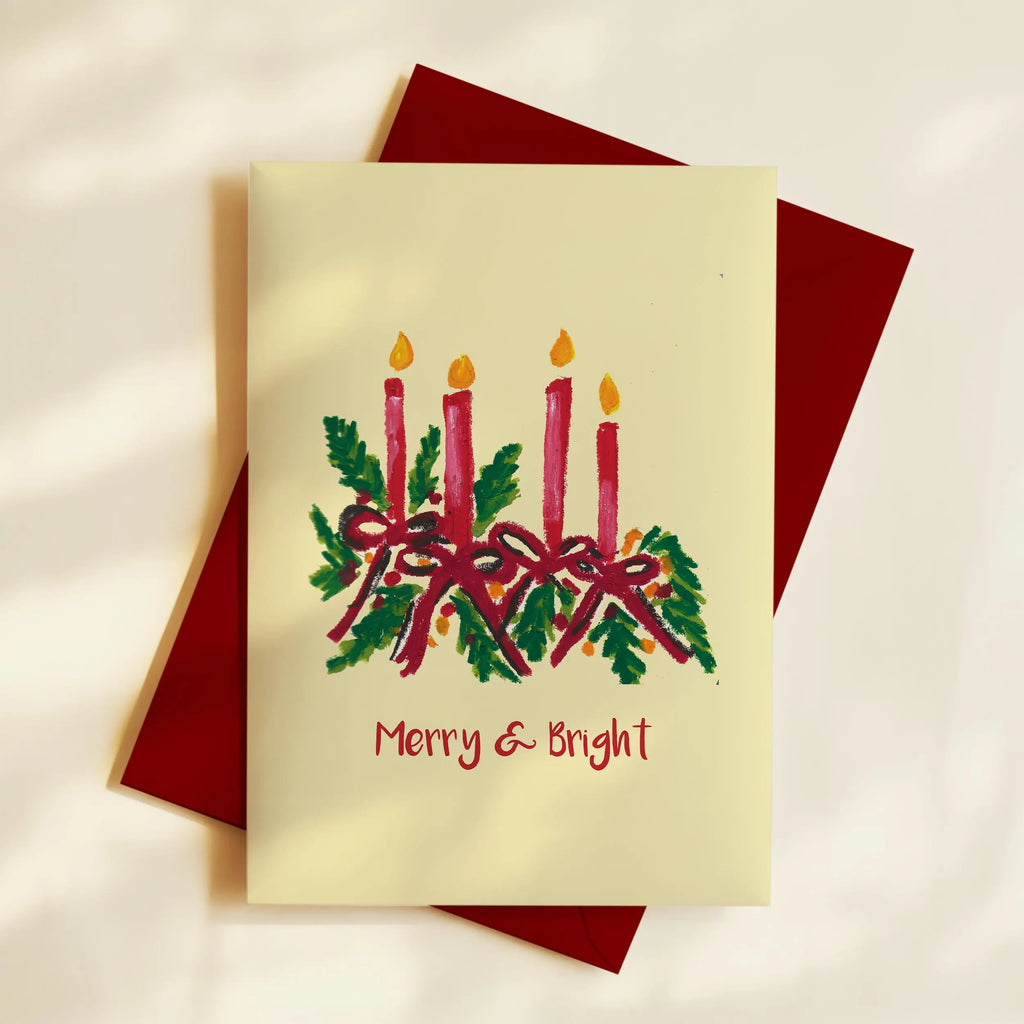Hand-Drawn Christmas Card – Merry & Bright, A6 Holiday Greetings