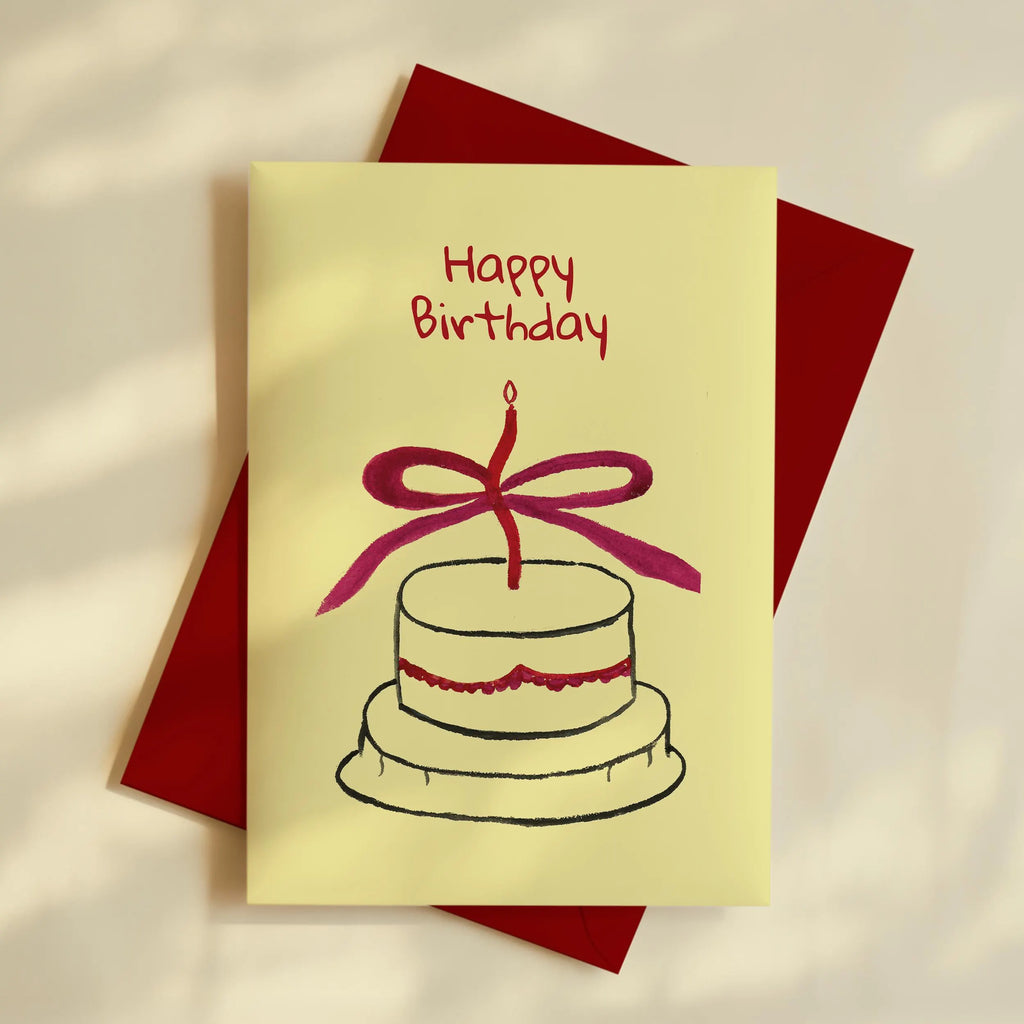 Hand-Drawn Birthday Card: Cute Minimalistic Cake design - A6 Card