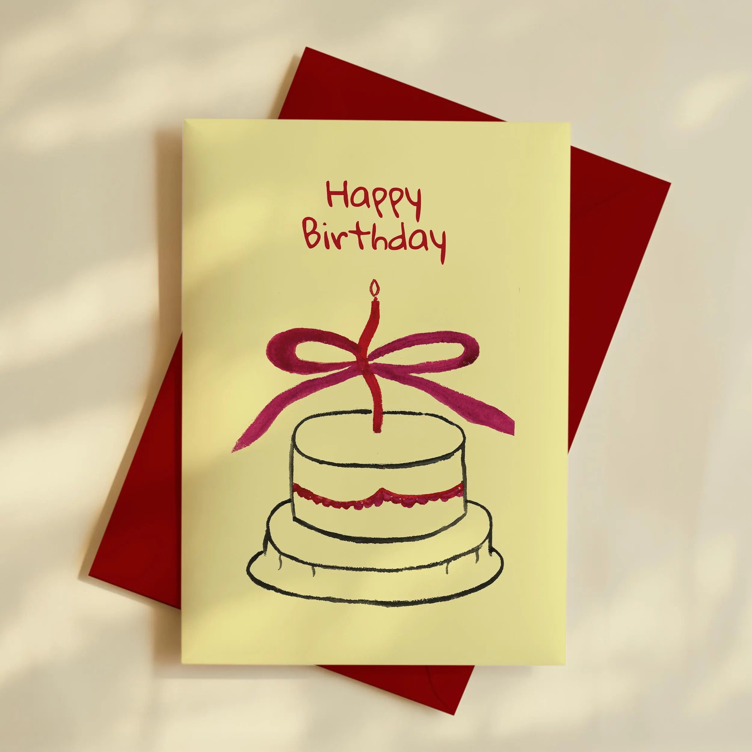 Hand-Drawn Birthday Card: Cute Minimalistic Cake design - A6 Card