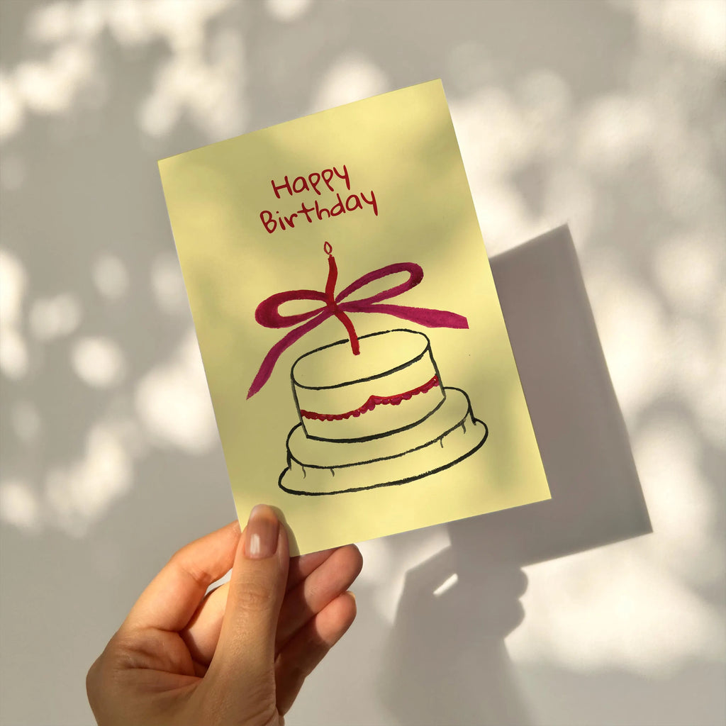 Hand-Drawn Birthday Card: Cute Minimalistic Cake design - A6 Card