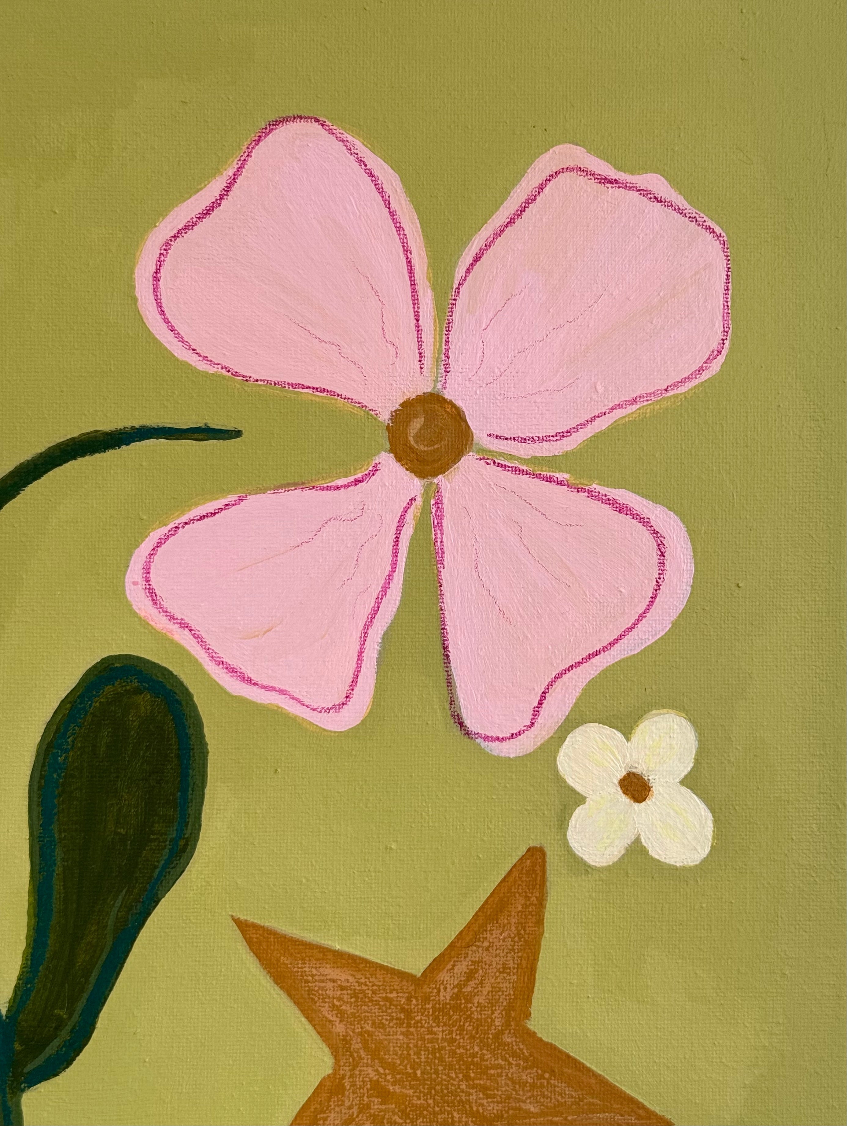 All We Need Is Love - detail view with leaves and pink flower